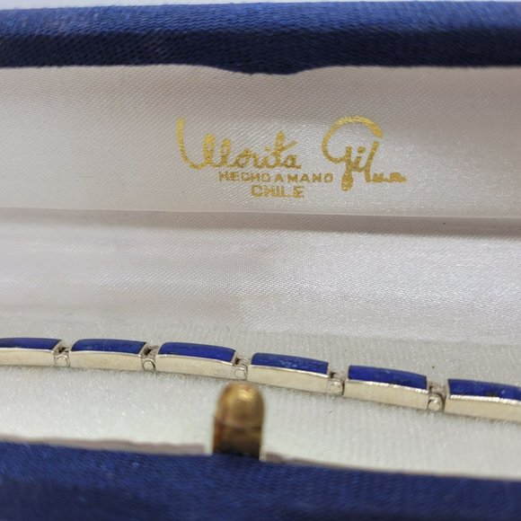Vtg Morita Gil Sterling Silver Lapis Bracelet in Box and unmarked Earrings/Ring - Picture 10 of 11